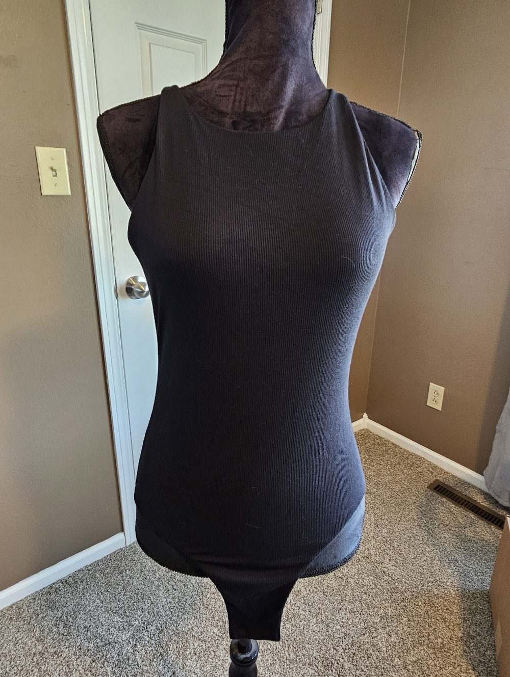 Black Ribbed Tank Bodysuit - Women’s Sleeveless Top